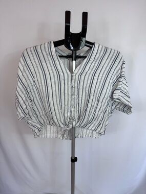 Sim & Sam Boho Striped Tie Front Crop Top Women Large Rayon Blouse